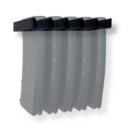5 AR-15 PMAG magazines displayed in WAYMKR wall mount