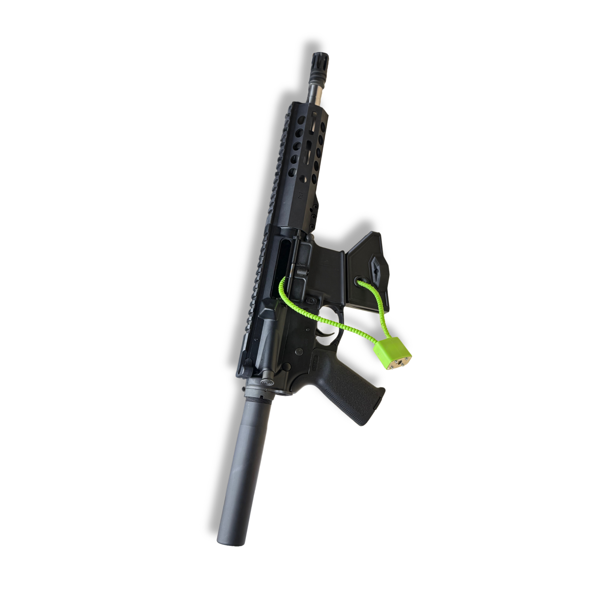 AR-15 pistol locked on vertical wall mount display cable lock