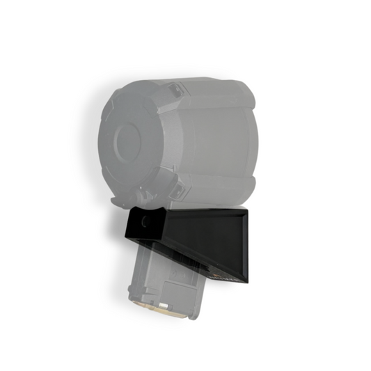 AR-15 drum mag wall mount on white background