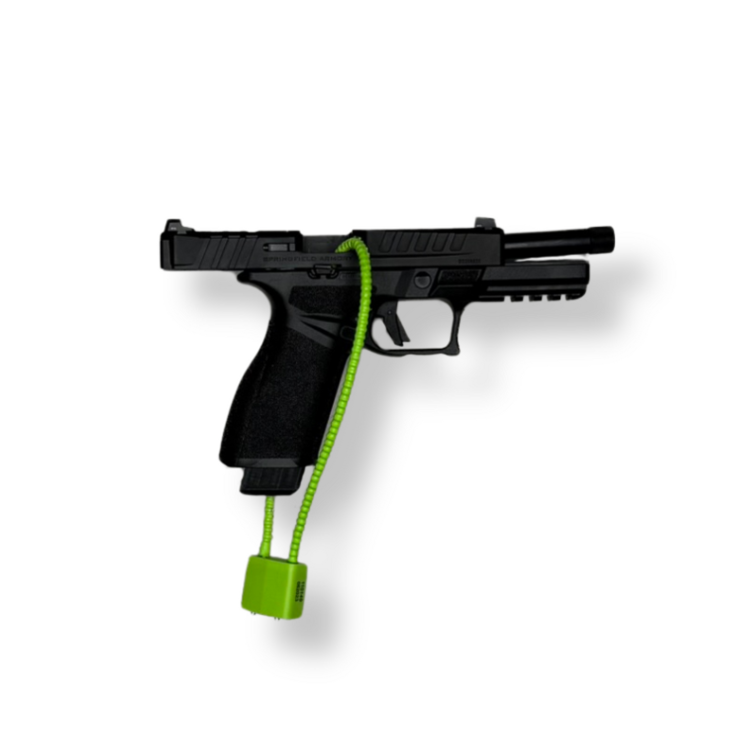 Echelon handgun mounted on Waymkr wall display with cable lock