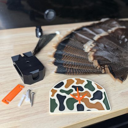 Turkey fan mounting kit with beard holder hardware and display components