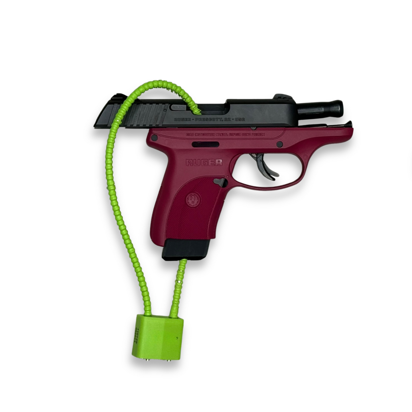 Ruger LC9 displayed on WAYMKR wall mount with cable lock